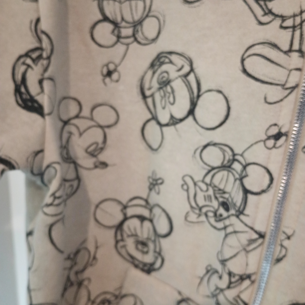 Disney Minnie Mickey Mouse Sketch Zip Up Hoodie Tan Fleece Sweatshirt Small S - Picture 4 of 8